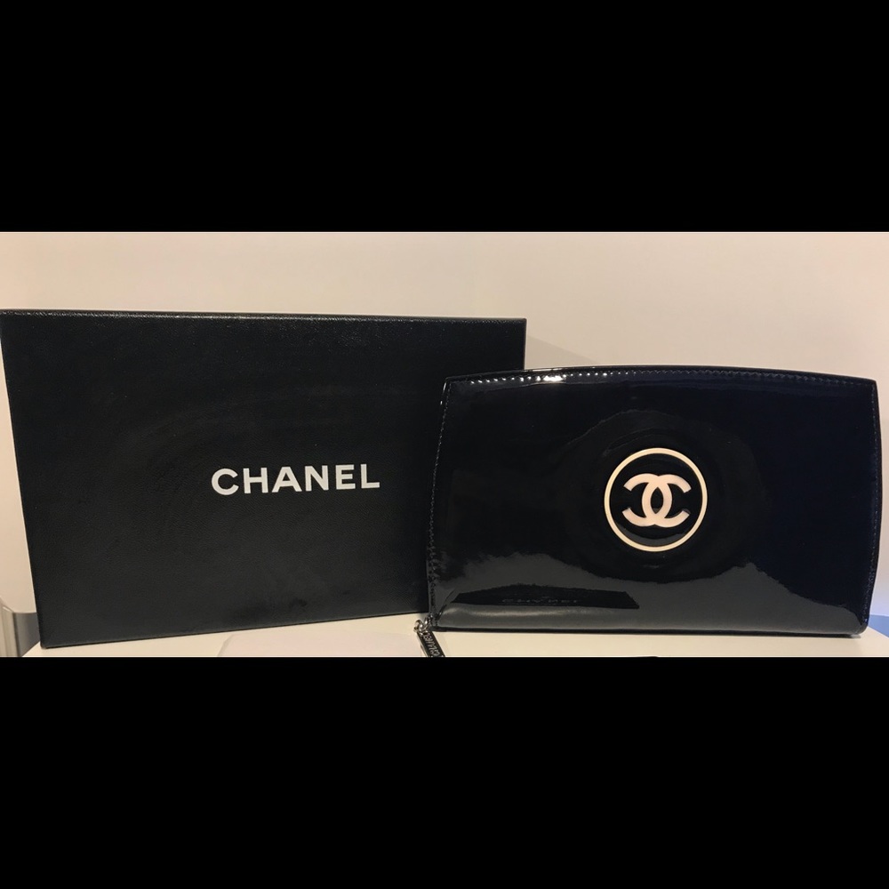 Chanel Patent Leather Long Zip Around Wallet